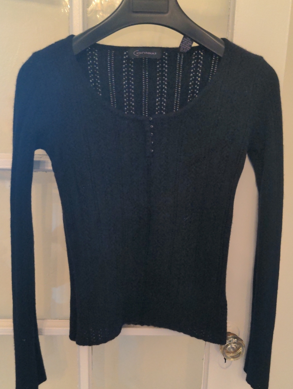 Context 100% Cashmere Black Long-Sleeve Scoop Neck Knit Top
